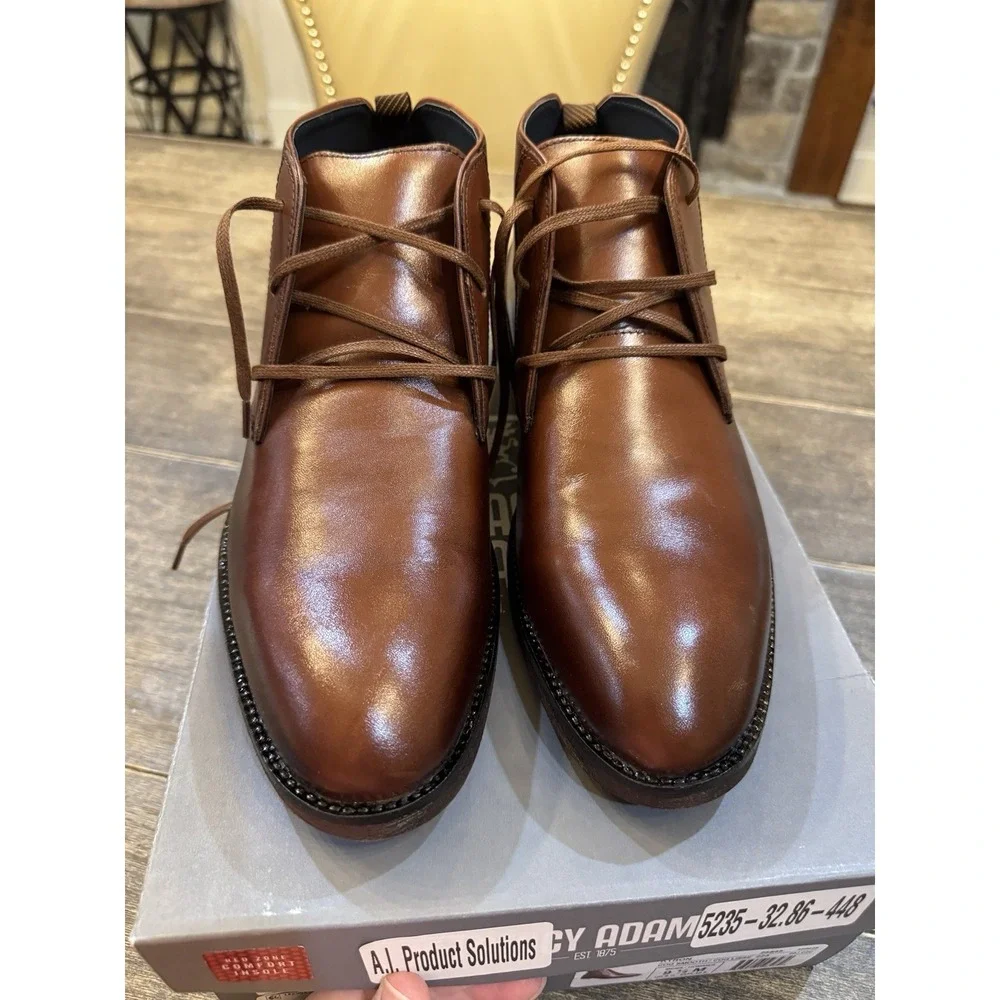 Stacy Adams Kyron Plain Toe Lace Up Chukka Boots in Cognac Size 9.5